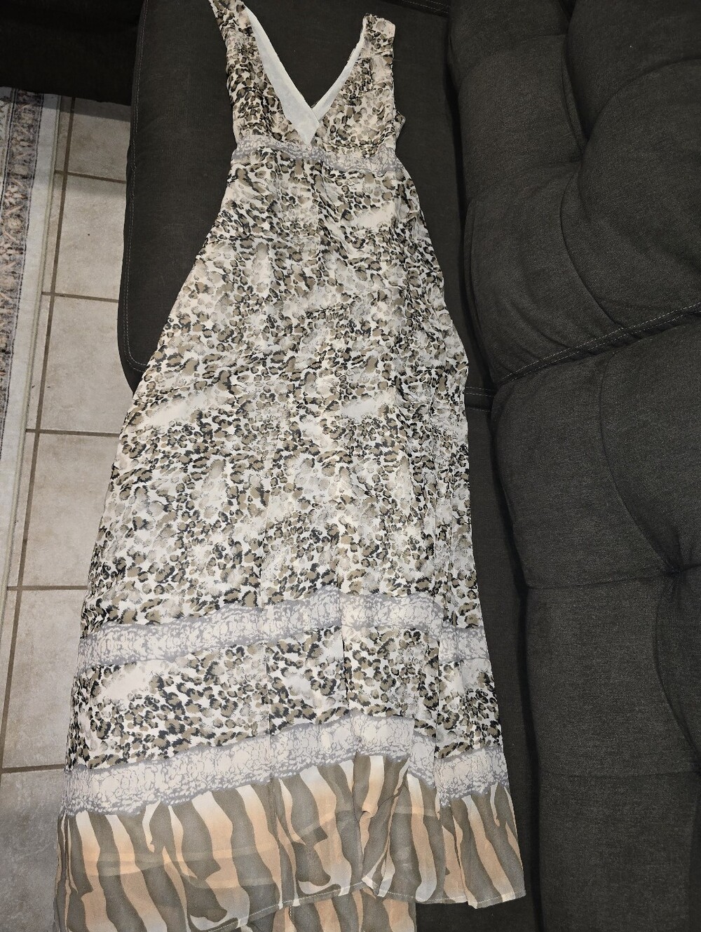 V-Neck Beige Snakeskin Print Wrap Maxi Dress